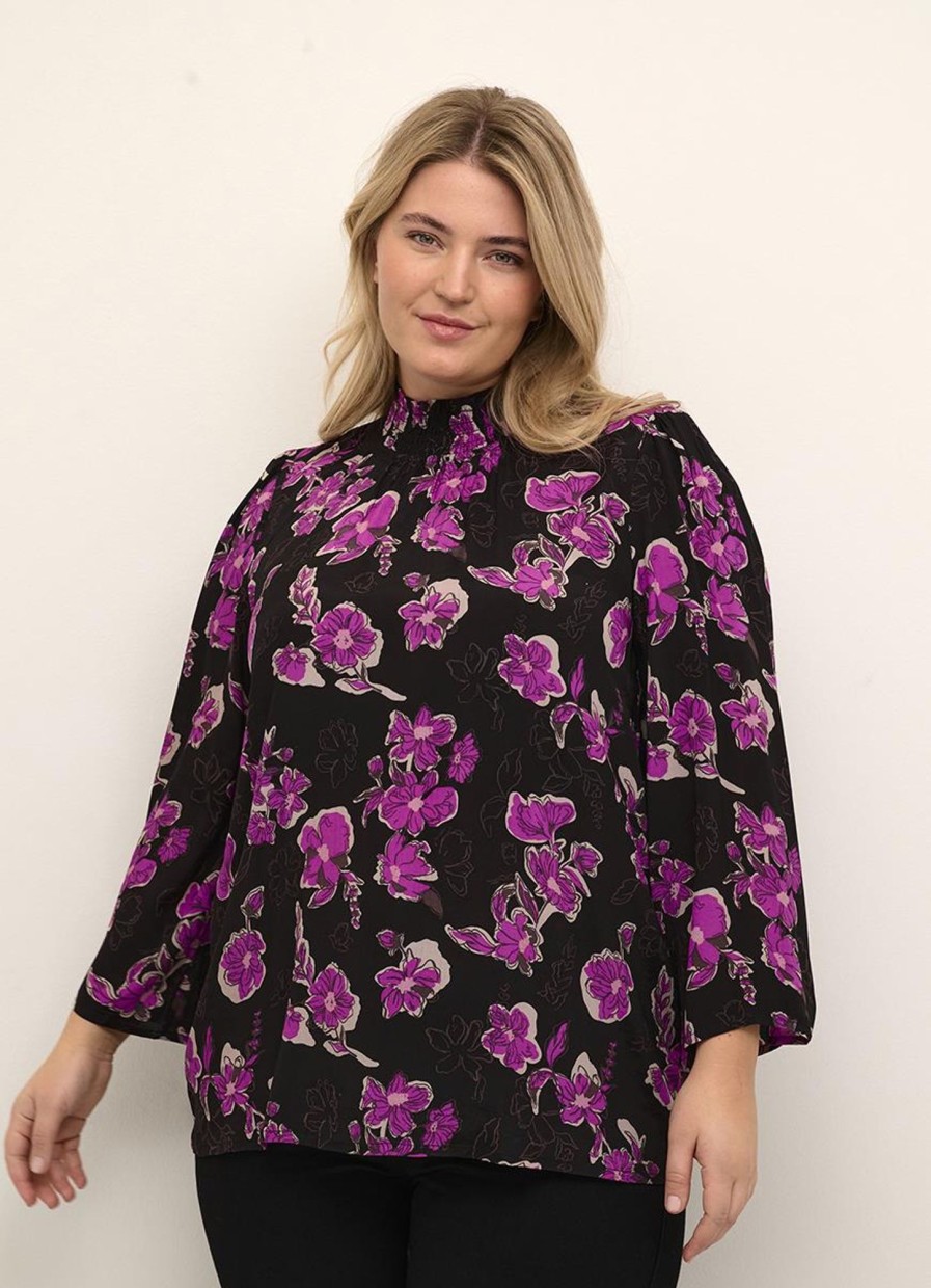 Blouses En Tunieken | Kaffe Curve Kaffe Curve Blouse Polla 10581761 - 104811 Fuchsia Red Flowers