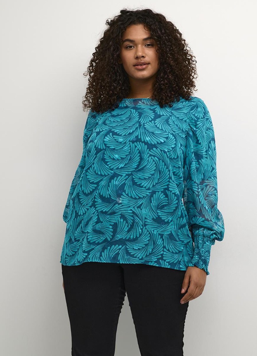 Blouses En Tunieken | Kaffe Curve Kaffe Curve Blouse Dora 10581645 - 104471 Legion Blue Bird Print