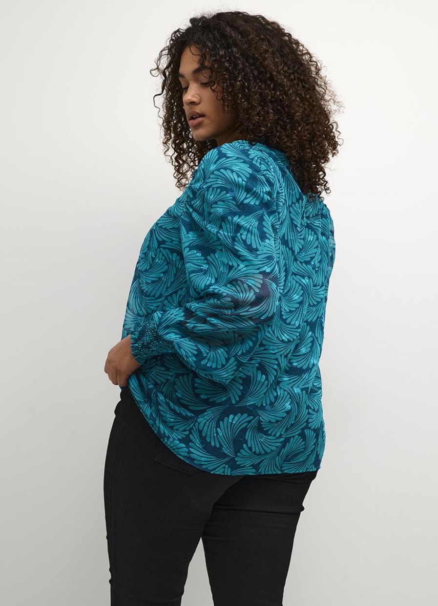 Blouses En Tunieken | Kaffe Curve Kaffe Curve Blouse Dora 10581645 - 104471 Legion Blue Bird Print