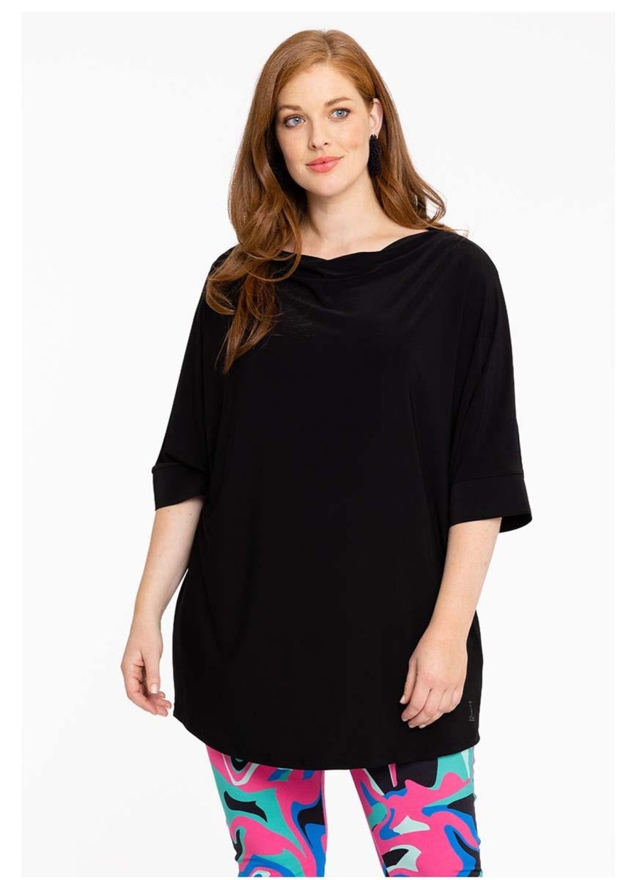 Travelstof Kleding Grote Maten | Yoek Yoek Loretta'S Shirt Kimono Sleeve Dolce L164034-210 Black