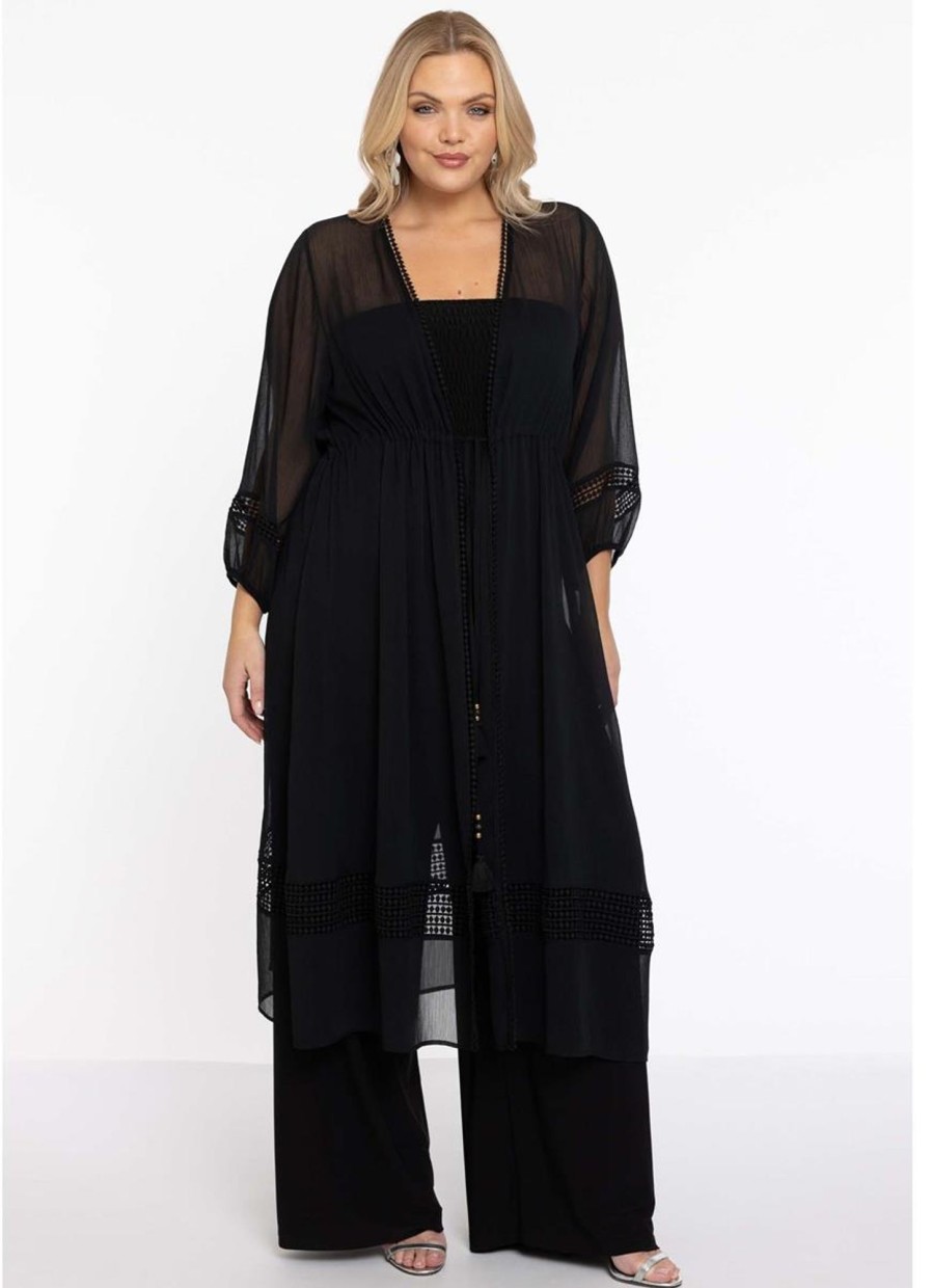 Truien En Vesten | Yoek Yoek Cardigan Lace Voile My232679 - 210 Black