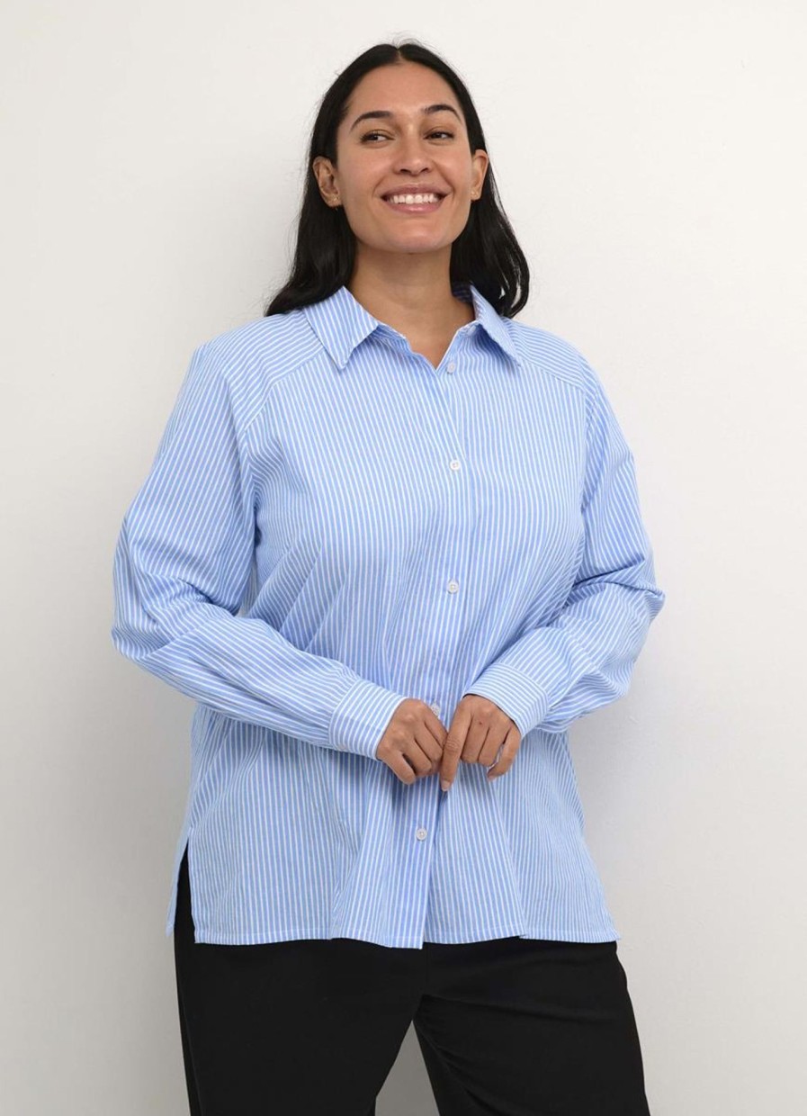 Blouses En Tunieken | Kaffe Curve Kaffe Curve Blouse Debra 10582172 - 105472 Chalk/Blue Stripe