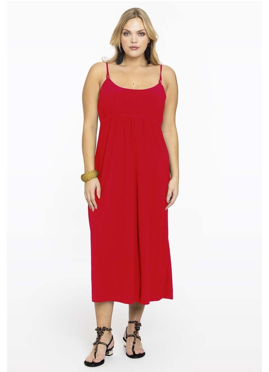 Yoek Basics | maatjemeer Yoek Jurk Spaghetti Elastic Waist Dolce B7050 - 260 Red