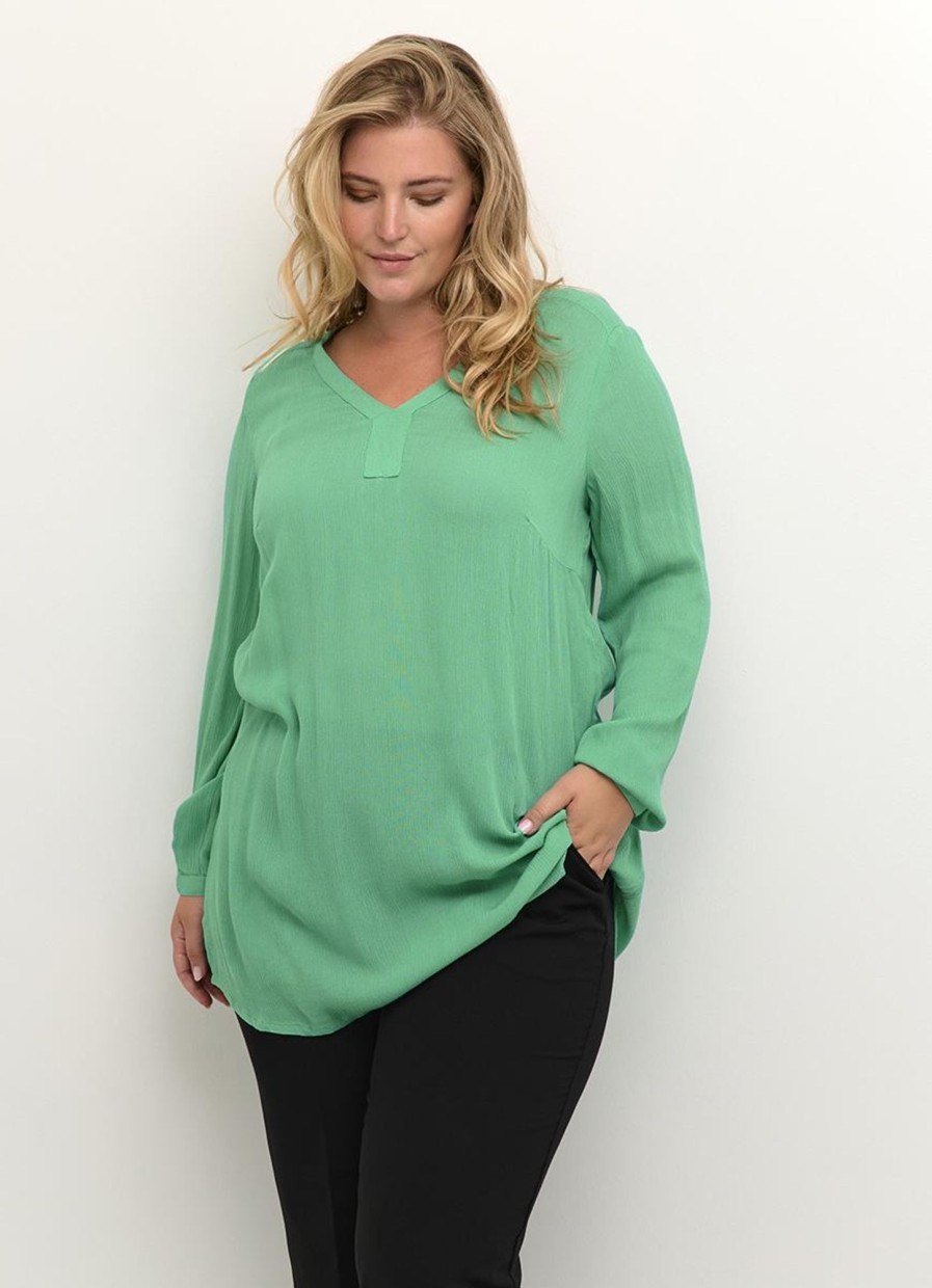 Blouses En Tunieken | maatjemeer Kaffe Curve Tuniek Ami Ls 10580002 - 165825 Gundrop Green