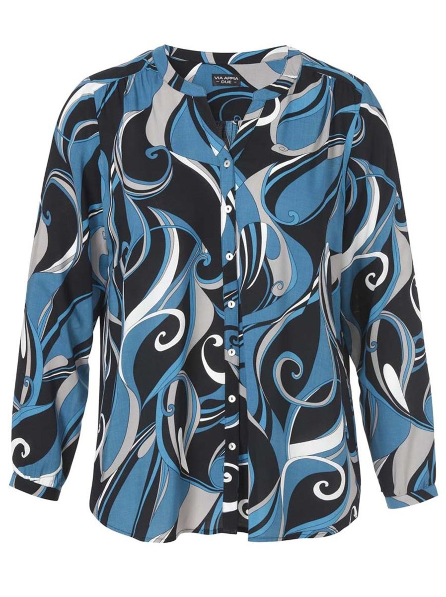 Blouses En Tunieken | Via Appia Due Via Appia Due Blouse 653059 - 103 Zwart, Steelblue, Ecru