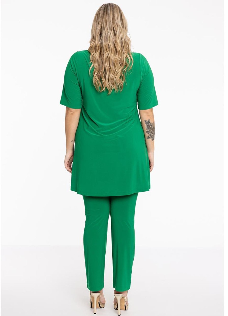 Travelstof Kleding Grote Maten | Yoek Tunic Wide Bottom Strings Dolce 174584 - 240 Green