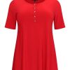 Travelstof Kleding Grote Maten | maatjemeer Yoek Loretta'S Favourites Tuniek Flare Dolce Rood L984513