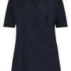 Travelstof Kleding Grote Maten | Plusbasics Plusbasics Wrap Top Ss Travel 10211292 - 243 Navy