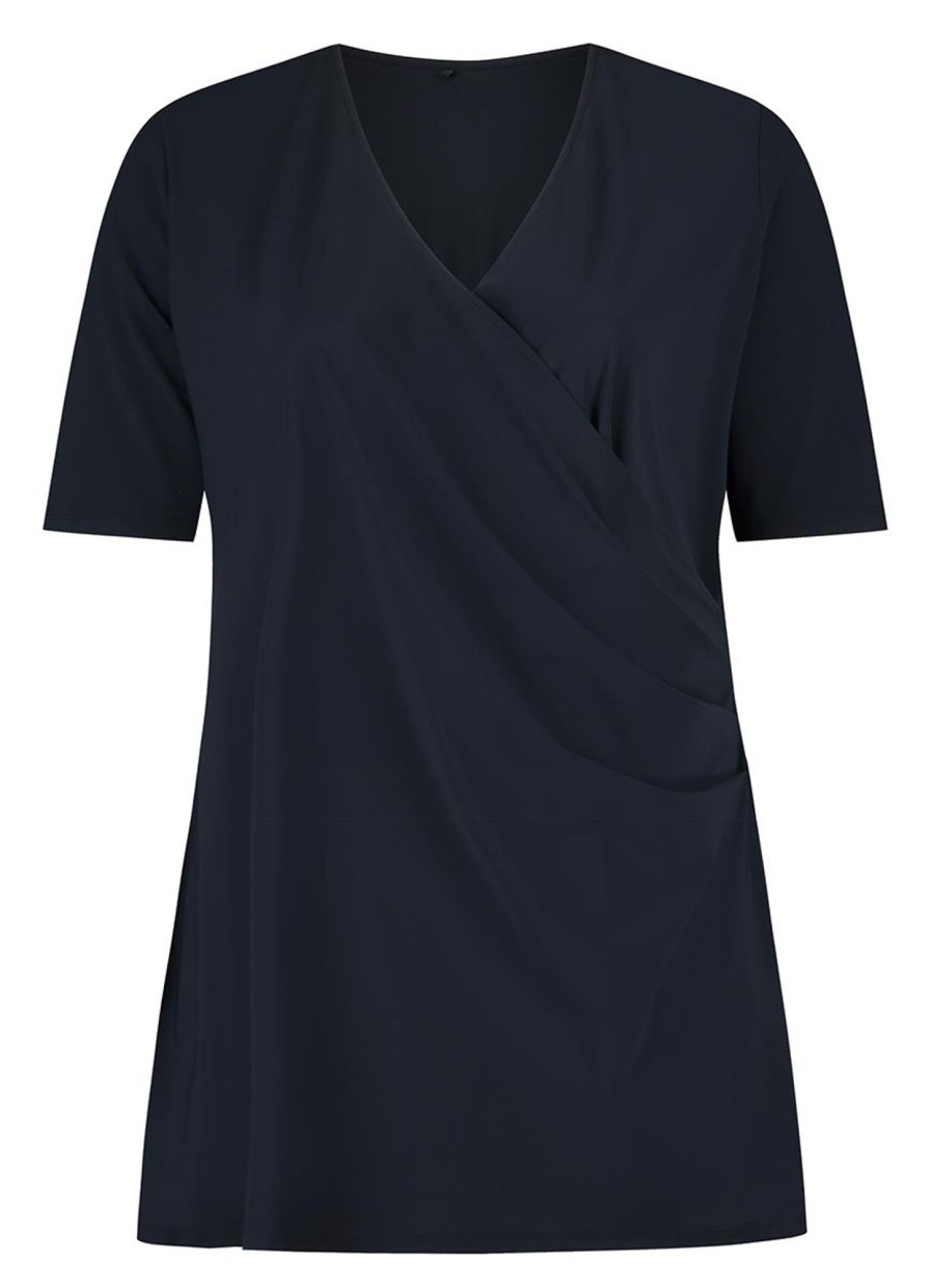 Travelstof Kleding Grote Maten | Plusbasics Plusbasics Wrap Top Ss Travel 10211292 - 243 Navy