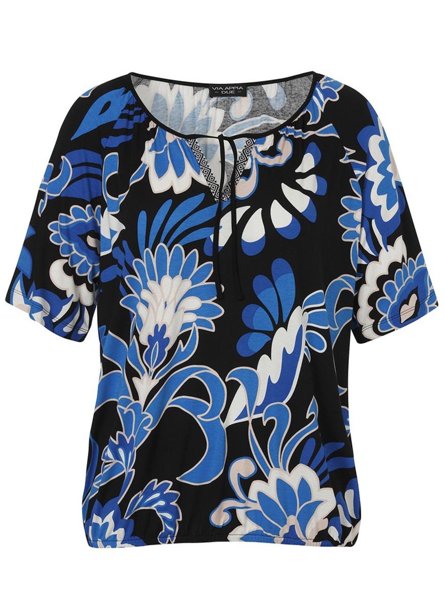 Shirts En Tops | Via Appia Due Via Appia Due Shirt 2412725 - 103 Zwart-Blauw-Wit