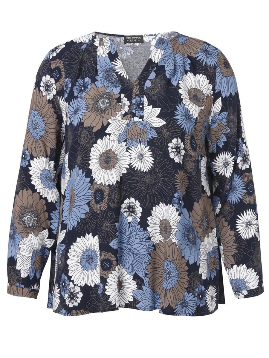 Blouses En Tunieken | Via Appia Due Via Appia Due Blouse 843792 - 823 Navyblue Skyblue Taupe Wit