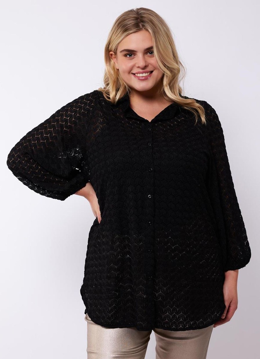 Blouses En Tunieken | Exxcellent Exxcellent Blouse Babette 24Vfe08 - 001 Zwart