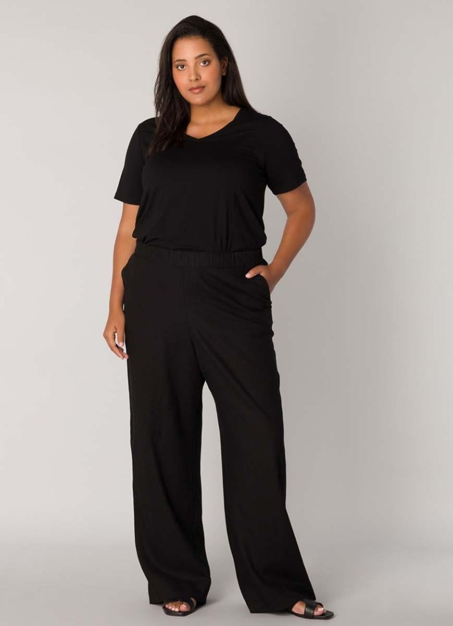 Base Level Curvy | Base Level Curvy Base Level Curvy Linnen Broek Yula 085 Black