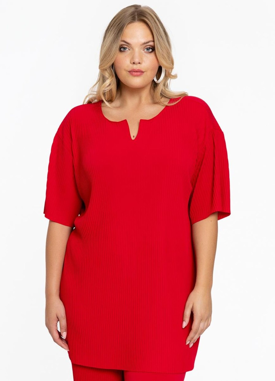 Blouses En Tunieken | Yoek Yoek Tunic Straight Plisse 2204090 - 260 Red