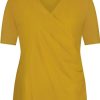 Travelstof Kleding Grote Maten | Plusbasics Plusbasics Wrap Top Ss Travel 10211292 - 035 Ochre