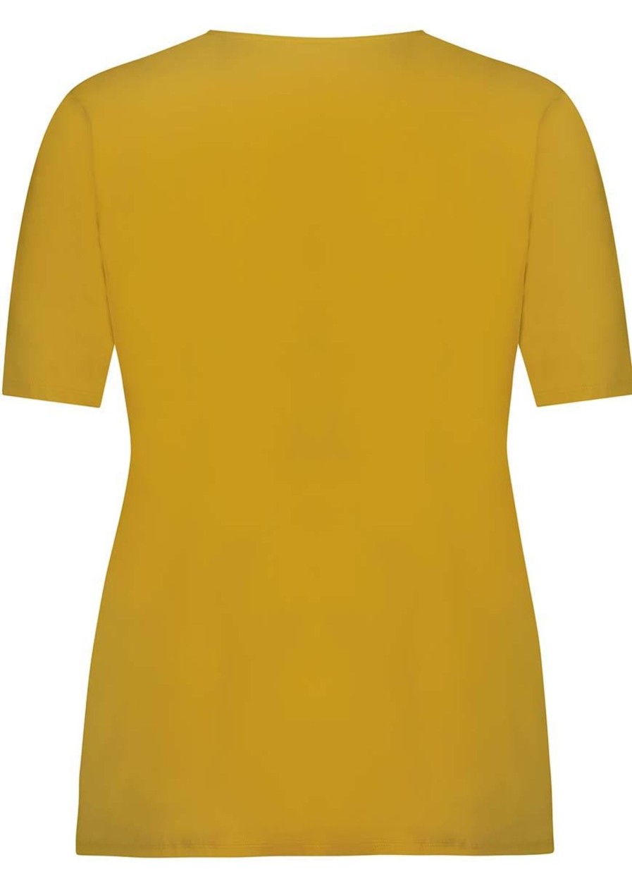 Travelstof Kleding Grote Maten | Plusbasics Plusbasics Wrap Top Ss Travel 10211292 - 035 Ochre