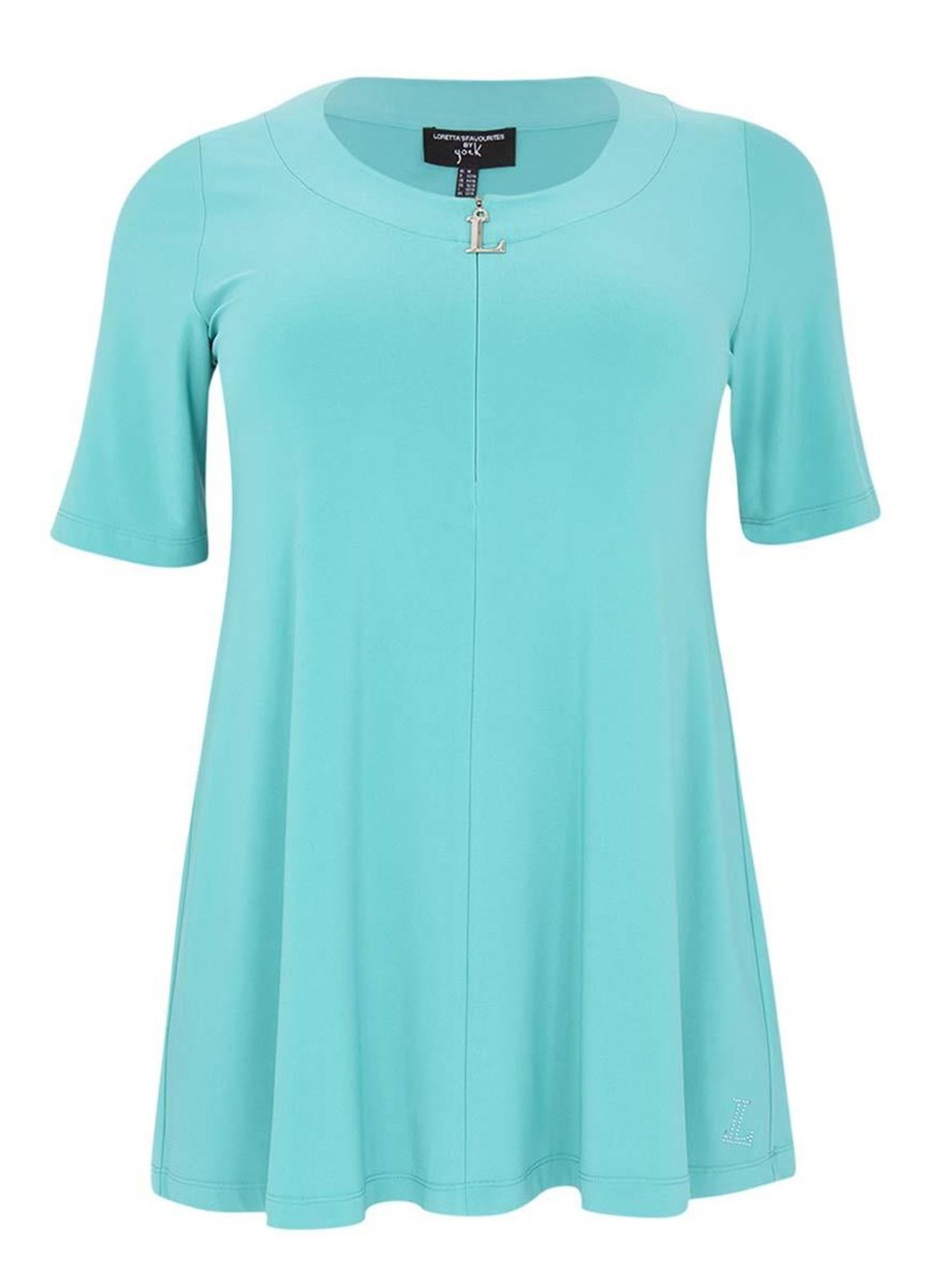 Travelstof Kleding Grote Maten | Yoek Yoek Loretta'S Tunic L Zipper Dolce L164041-233 Turquoise