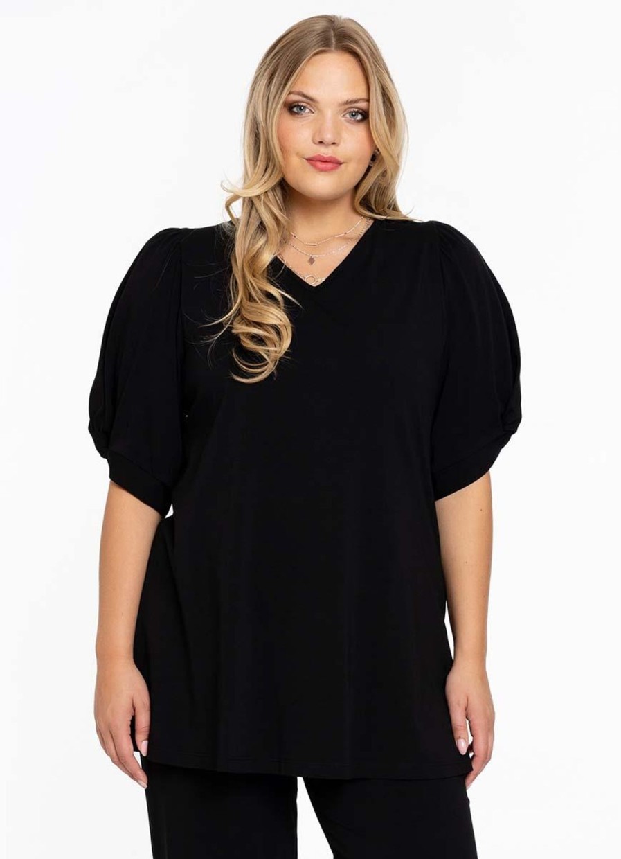 Yoek Basics | Yoek Yoek Tunic Flare Puff Organic Cotton B4150 - 210 Black