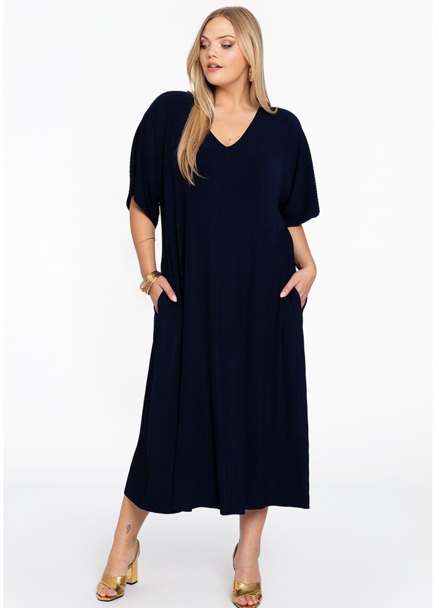 Jurken En Rokken | Yoek Yoek Dress V-Neck Plisse 2207182 - 230 Navy