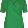 Travelstof Kleding Grote Maten | Plusbasics Plusbasics Wrap Top Ss Travel 10211292 - 633 Forest Green