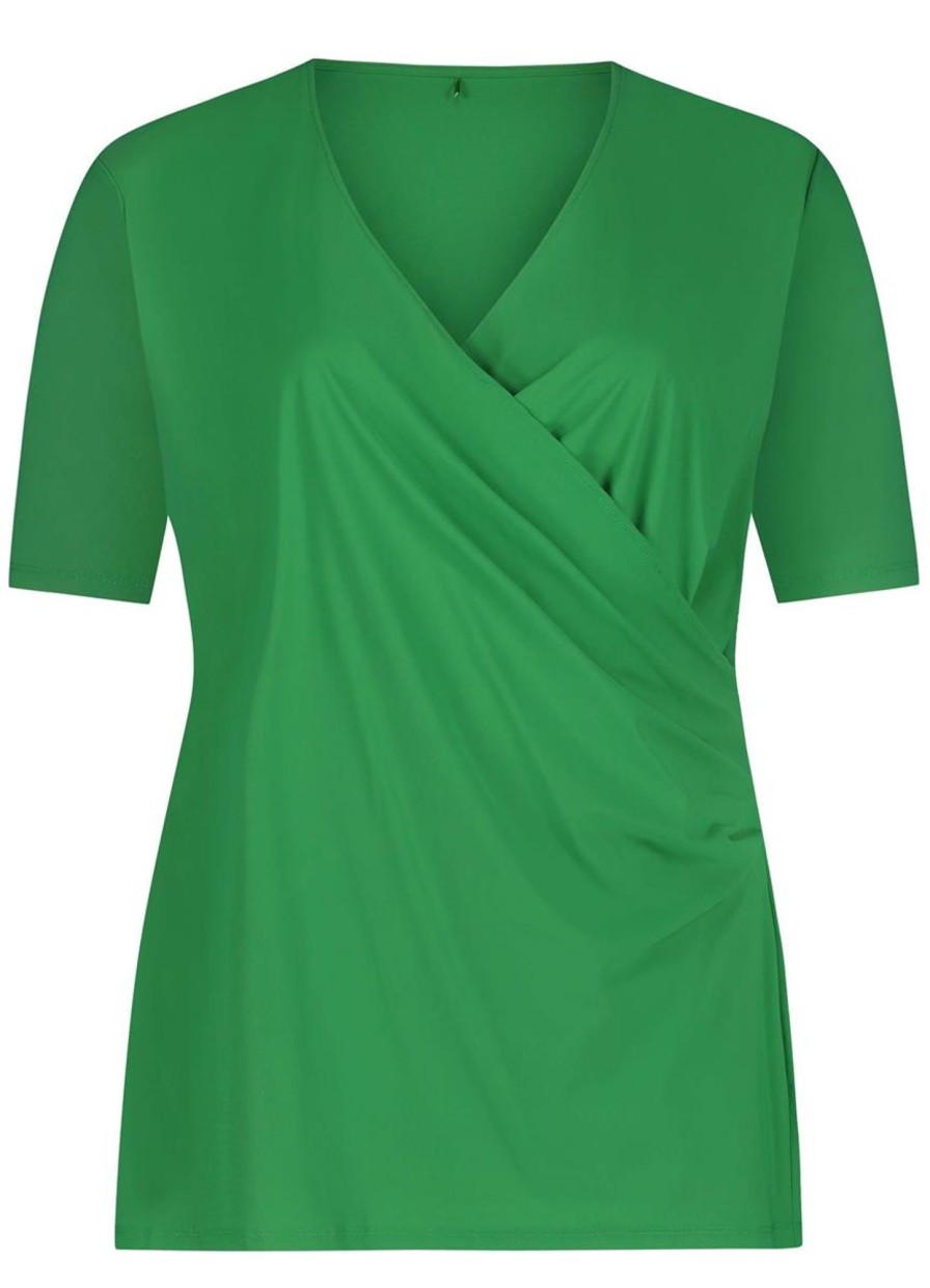 Travelstof Kleding Grote Maten | Plusbasics Plusbasics Wrap Top Ss Travel 10211292 - 633 Forest Green