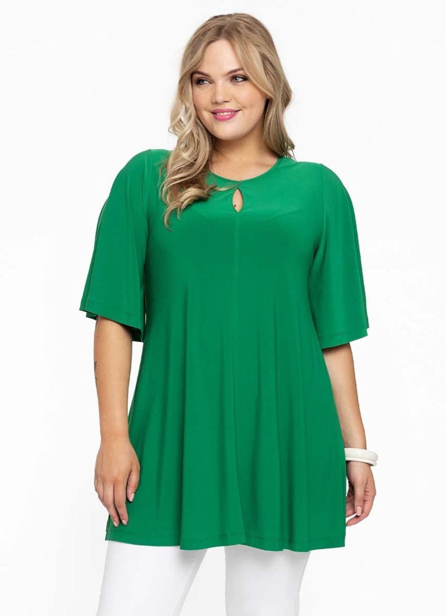 Travelstof Kleding Grote Maten | Yoek Yoek Tuniek Wide Bottom Circle Sleeve Dolce 114581-240 Groen