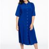 Travelstof Kleding Grote Maten | Yoek Yoek Dress Smock Shoulder Dolce 2227761 - 232 Cobalt