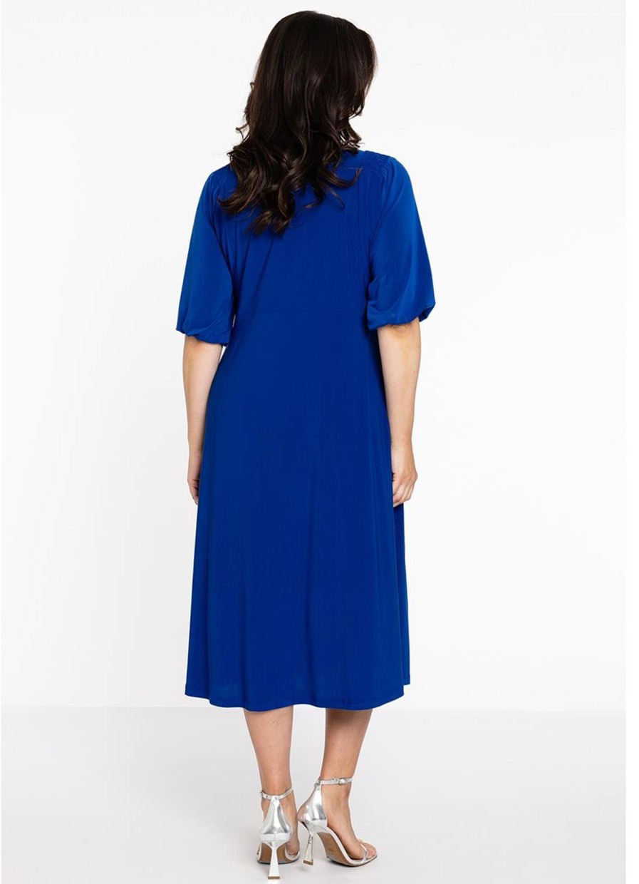 Travelstof Kleding Grote Maten | Yoek Yoek Dress Smock Shoulder Dolce 2227761 - 232 Cobalt