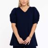 Yoek Basics | Yoek Yoek Tunic Flare Puff Organic Cotton B4150 - 230 Navy