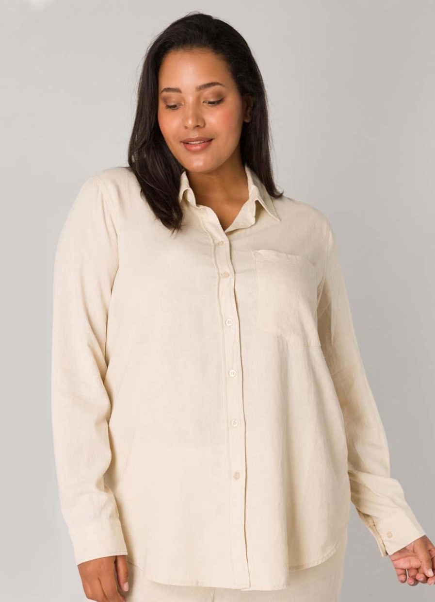 Base Level Curvy | Base Level Curvy Base Level Curvy Linnen Blouse Yaella 087 Light Beige