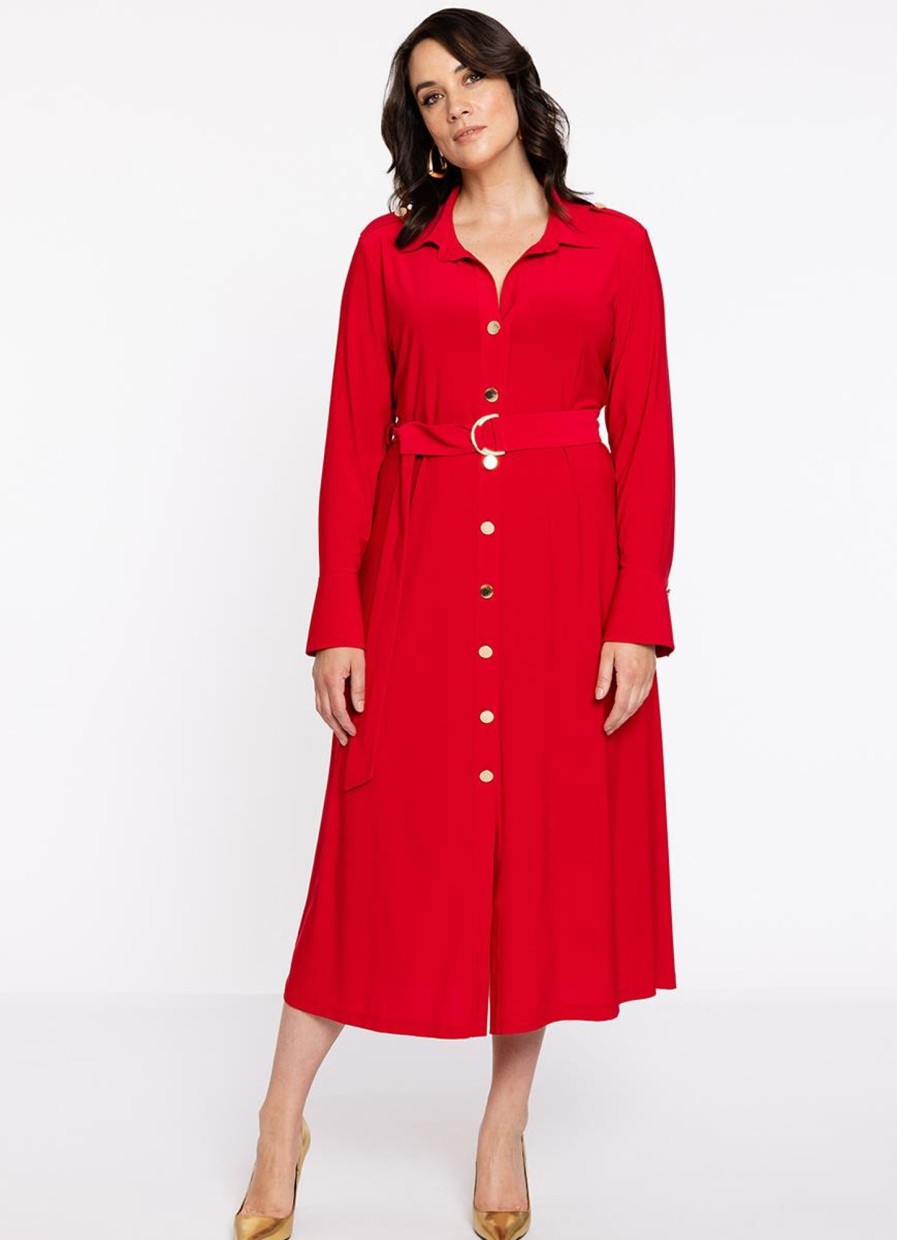 Travelstof Kleding Grote Maten | Yoek Yoek Dress Buttoned Dolce 217735 - 260 Red