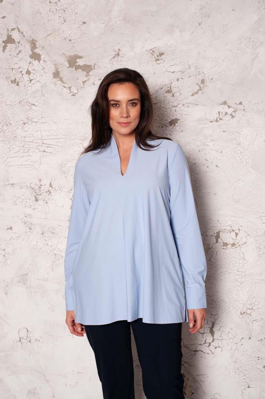 Travelstof Kleding Grote Maten | Plusbasics Plusbasics Shirt Classic Travel 10231554 - 6292 Licht Blauw