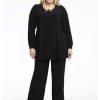 Travelstof Kleding Grote Maten | Yoek Yoek Tunic Wide Bottom Strass Ribbon Dolce Bl194593-210 Black