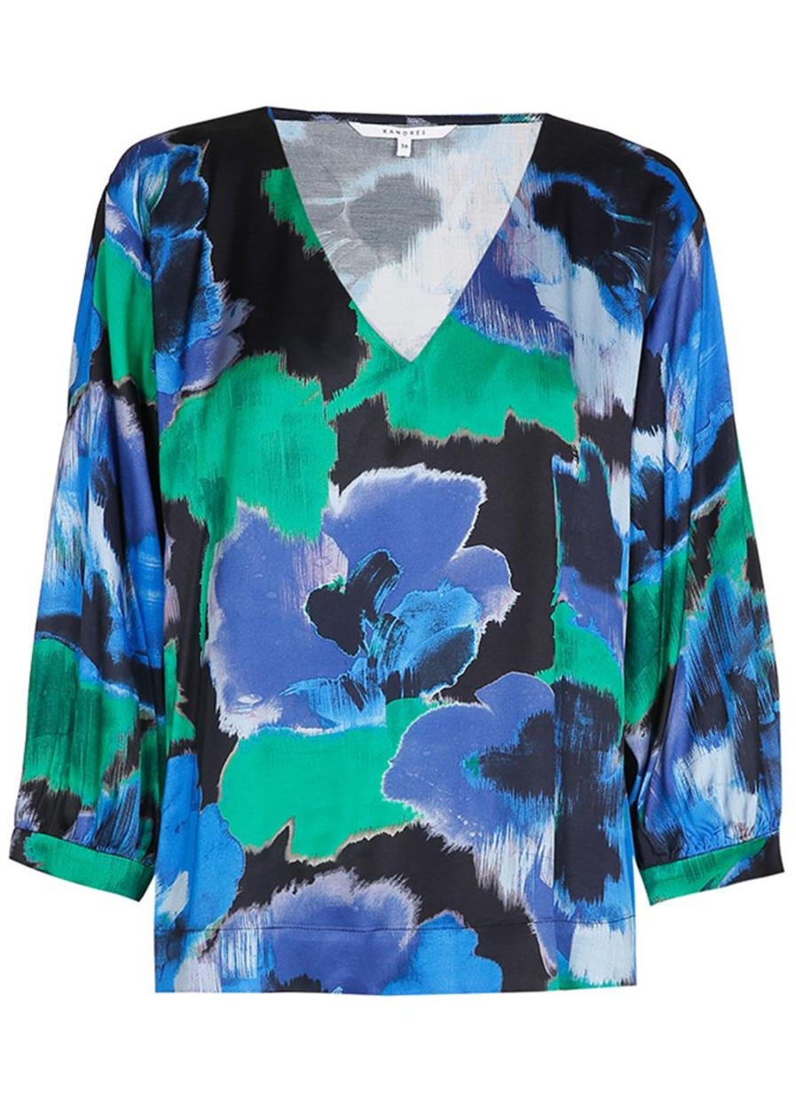 Blouses En Tunieken | Xandres Xandres Blouse Holos 61034-01 - 0045 Green,Blue,Black Multi