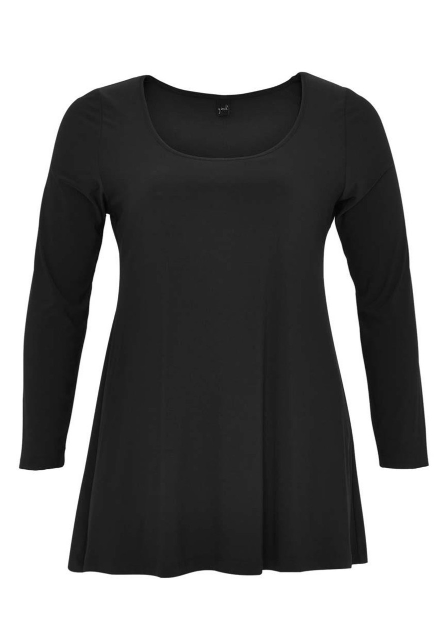 Yoek Basics | Yoek Yoek Tuniek Flare Long Sleeve B4552 Zwart. Grote Maten Mode.