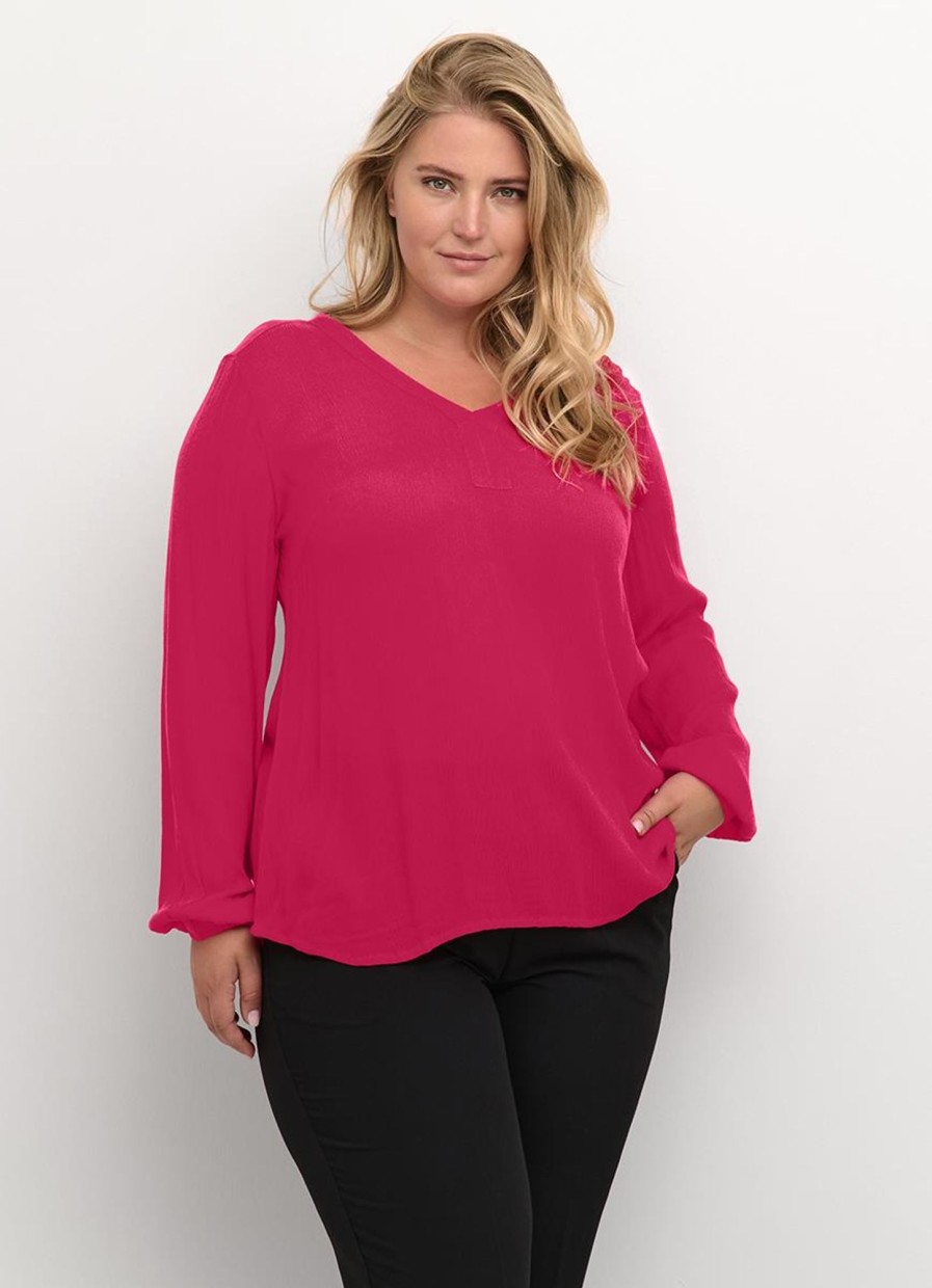 Blouses En Tunieken | maatjemeer Kaffe Curve Blouse Ami Ls 10580001 - 181856 Virtual Pink