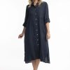 Linnen Kleding Grote Maten | Orientique Escape By Orientique Dress Linnen 71456 - Navy