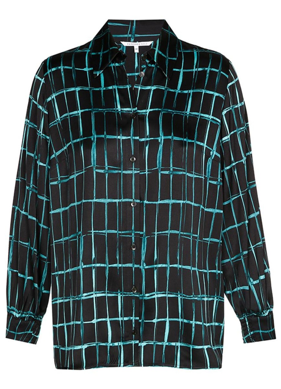 Blouses En Tunieken | Xandres Xandres Blouse Himia 61067-01 - 0045 Black Dark Aqua