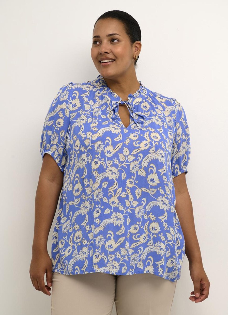 Blouses En Tunieken | Kaffe Curve Kaffe Curve Blouse Flera Ami 10582223 - 105670 Ultramarine/White