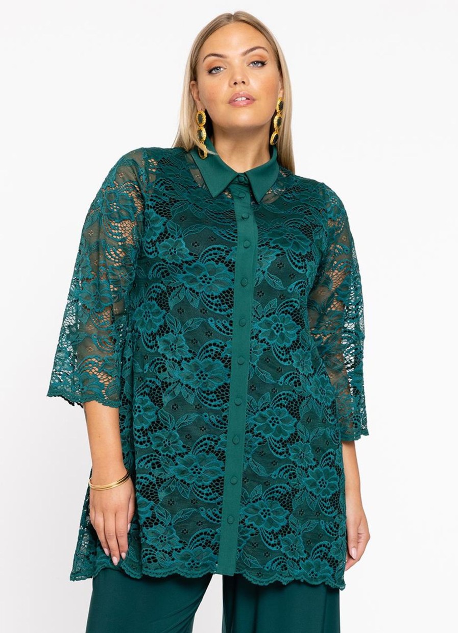 Blouses En Tunieken | Yoek Yoek Blouse Collar Lace 213760 - 242 Dark Green