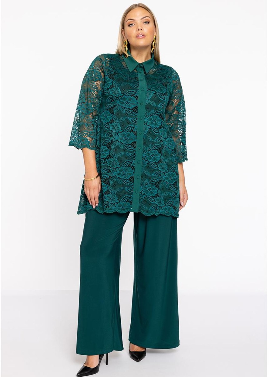 Blouses En Tunieken | Yoek Yoek Blouse Collar Lace 213760 - 242 Dark Green