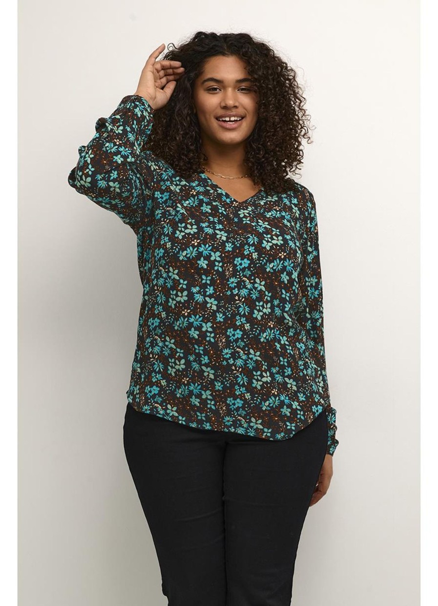 Blouses En Tunieken | Kaffe Curve Kaffe Curve Marca Ami Blouse 10581684 - 106432 Bluebird Flower