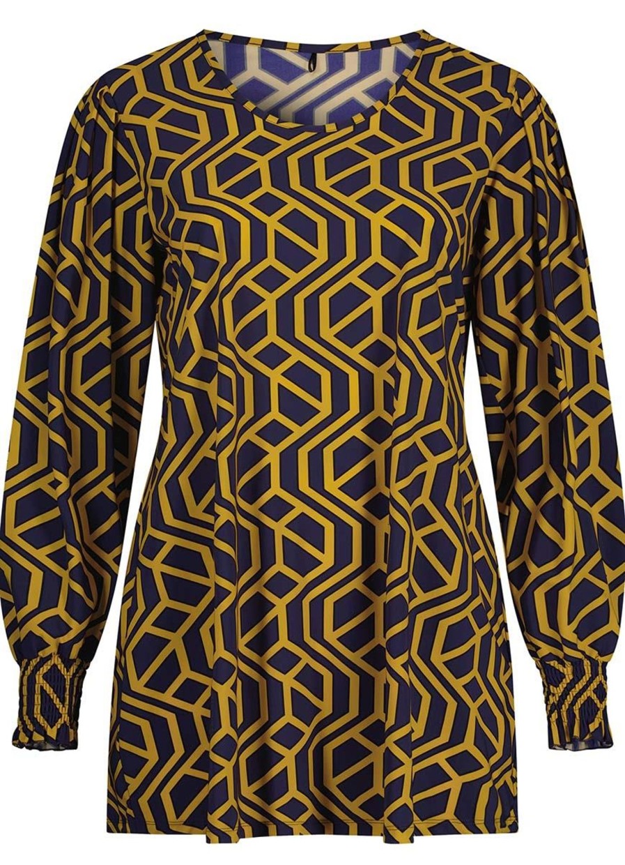 Travelstof Kleding Grote Maten | Plusbasics Plusbasics Puff Top Ls Travel 18222434 - 311 Art Deco