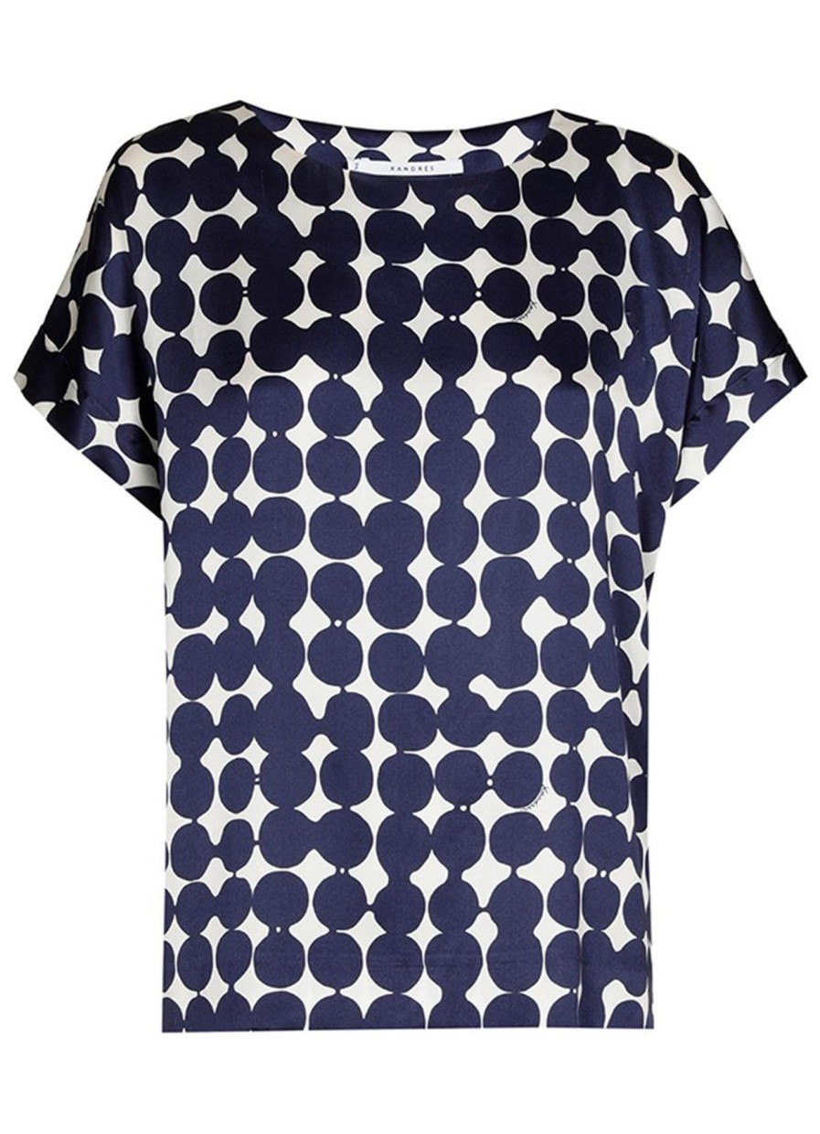 Shirts En Tops | Xandres Xandres Gold Shirt Hyra 61102-01 - 8805 Navy/Ecru